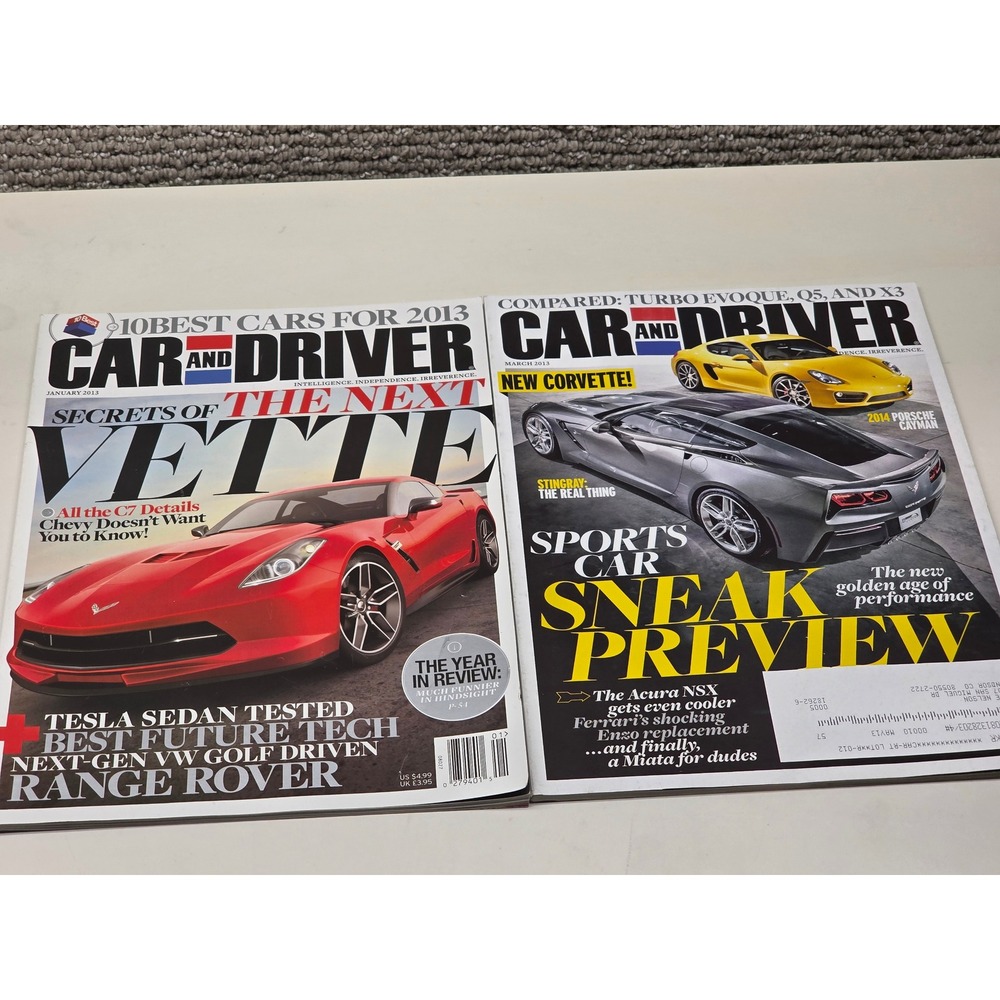 Car and Driver Magazine Lot Jan‎ March 2013 Corvette C7 Stingray Porsche Cayman
